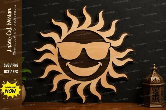 Cool Sun Face SVG Laser Cut Wall Decor: A Versatile Design for Creative Projects