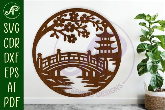 Elevating Spaces with Japanese Bridge Wall Art SVG Laser Cut Designs