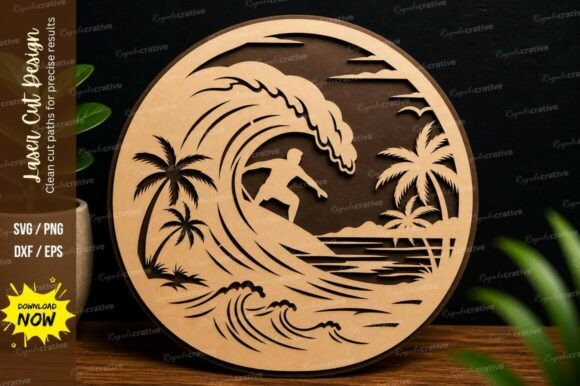 Ocean Wave Surf Art Laser Cut Svg File: A Premium Design Solution for Creative Projects