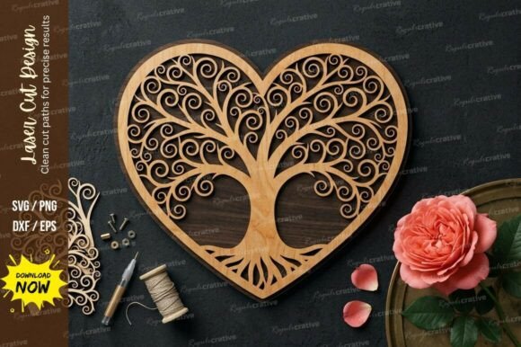 Tree Heart Frame SVG: Precision Laser Cutting